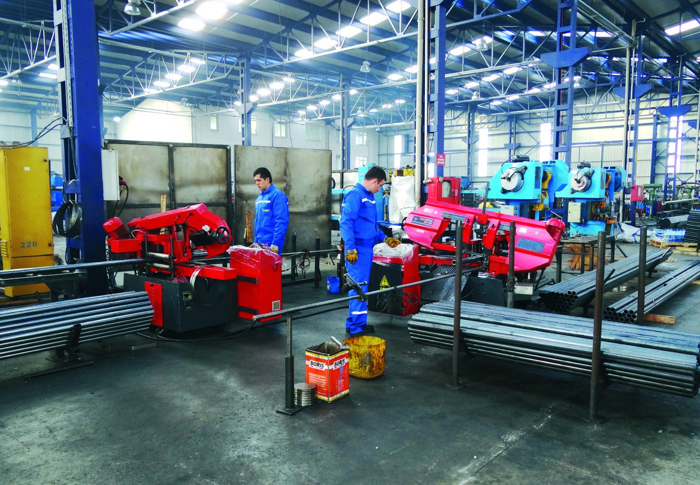 Steel pipe fabrication on the workshop floor